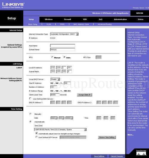 linksys router setup pages